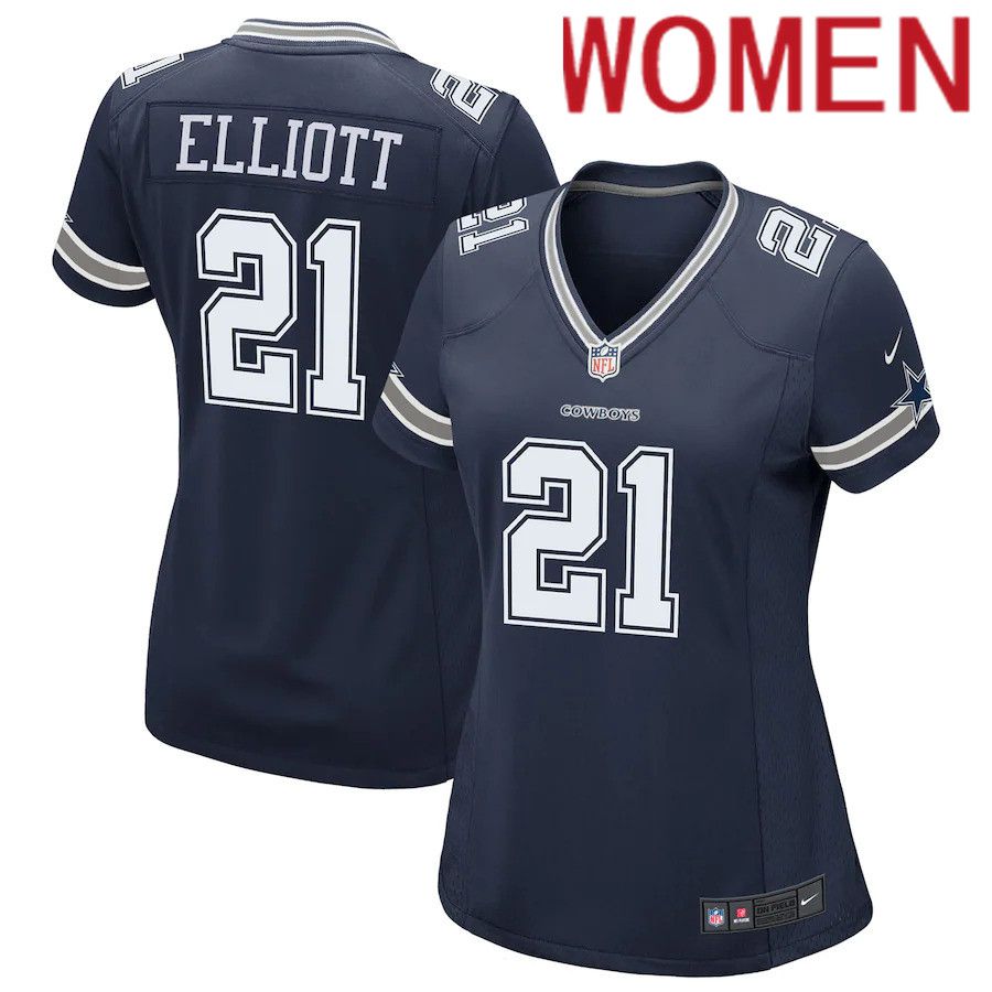Women Dallas Cowboys #21 Ezekiel Elliott Nike Navy Game Team NFL Jersey